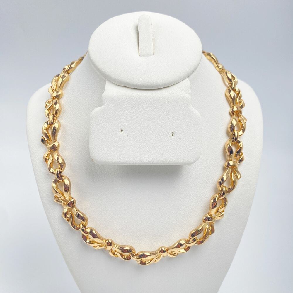 Vintage Crown Trifari Gold Bow Necklace & Bracelet Set - Picture 9 of 9